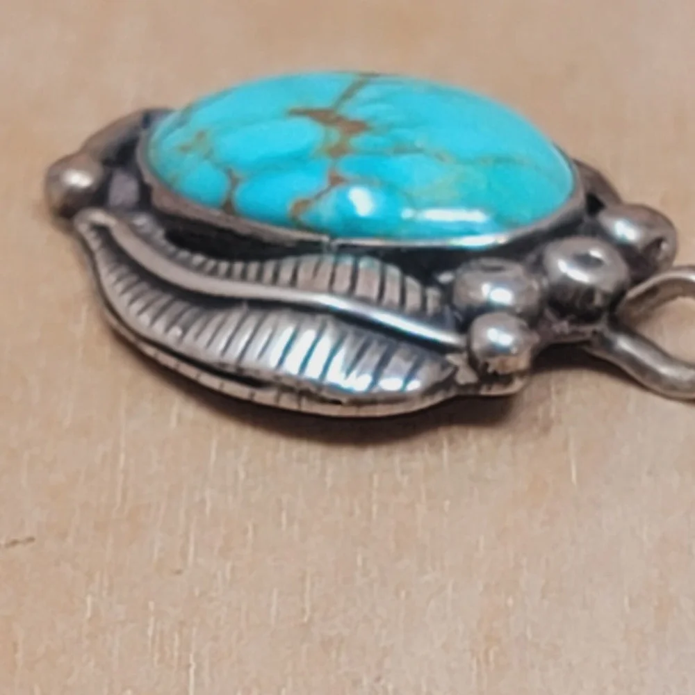 Vintage Sterling Silver Southwest Turquoise Pendant LM
